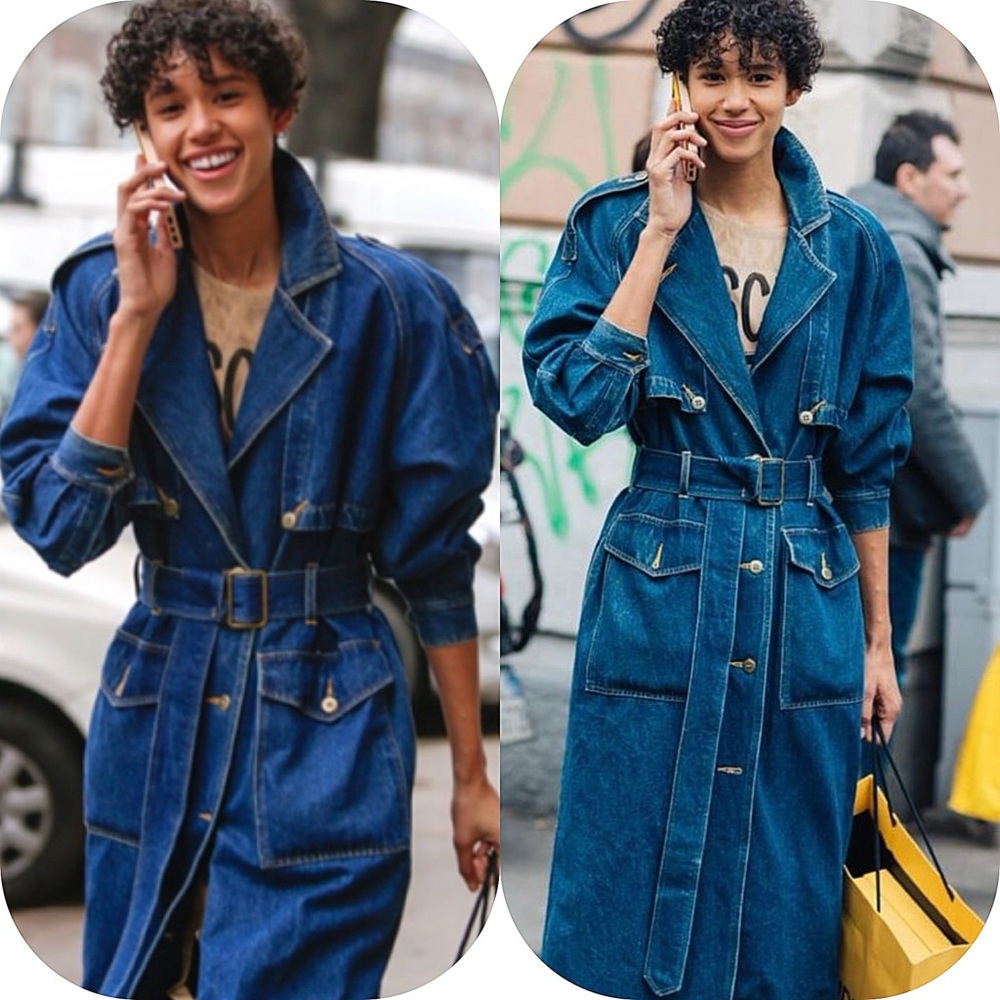 VINTAGE DENIM JEANS UTILITY TRENCH COAT